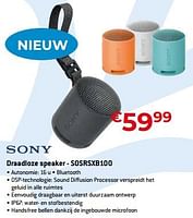 Promoties Sony draadloze speaker - sosrsxb100 - Sony - Geldig van 20/08/2023 tot 30/09/2023 bij Exellent