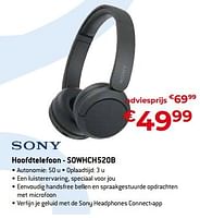 Promoties Sony hoofdtelefoon - sowhch520b - Sony - Geldig van 20/08/2023 tot 30/09/2023 bij Exellent