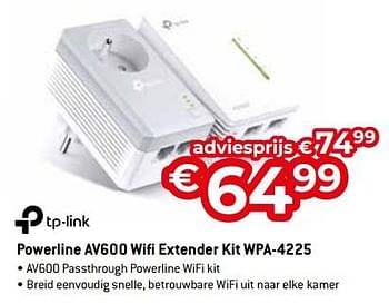 Promoties Tp-link powerline av600 wifi extender kit wpa-4225 - TP-LINK - Geldig van 20/08/2023 tot 30/09/2023 bij Exellent