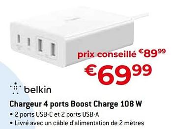 Promotions Belkin chargeur 4 ports boost charge 108 w - BELKIN - Valide de 20/08/2023 à 30/09/2023 chez Exellent