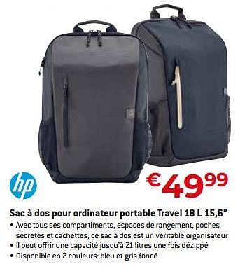 Promotions Sac à dos pour ordinateur portable travel 18 l 15,6” - HP - Valide de 20/08/2023 à 30/09/2023 chez Exellent