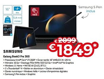 Promotions Samsung galaxy book3 pro 360 - Samsung - Valide de 20/08/2023 à 30/09/2023 chez Exellent