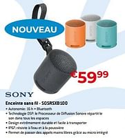 Promotions Sony enceinte sans fil - sosrsxb100 - Sony - Valide de 20/08/2023 à 30/09/2023 chez Exellent