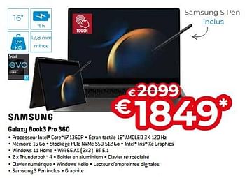 Promotions Samsung galaxy book3 pro 360 - Samsung - Valide de 20/08/2023 à 30/09/2023 chez Exellent