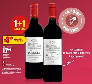 Promotions Saint-emilion grand cru château bouquey 2018 - Vins rouges - Valide de 13/09/2023 à 10/10/2023 chez Match