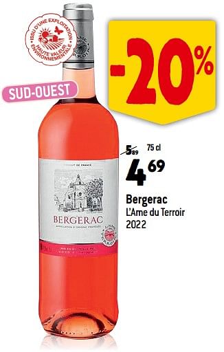 Promotions Bergerac l’ame du terroir 2022 - Vins rosé - Valide de 13/09/2023 à 10/10/2023 chez Match