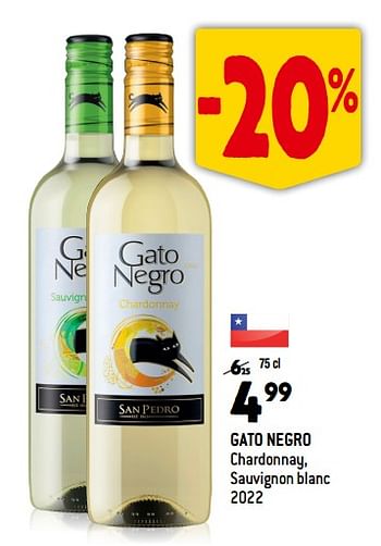 Promotions Gato negro chardonnay, sauvignon blanc 2022 - Vins blancs - Valide de 13/09/2023 à 10/10/2023 chez Match