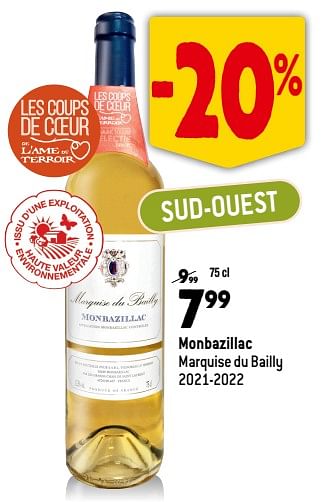 Promotions Monbazillac marquise du bailly 2021-2022 - Vins blancs - Valide de 13/09/2023 à 10/10/2023 chez Match