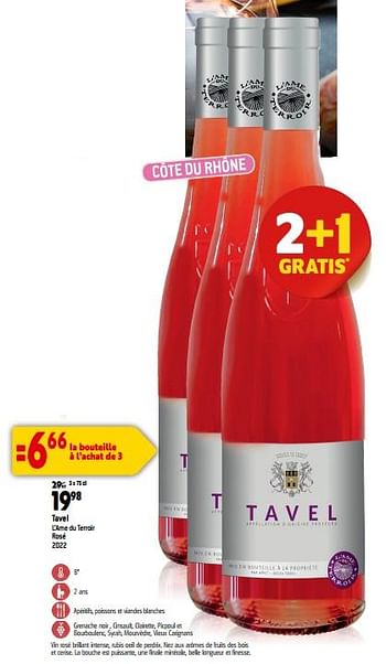 Promotions Tavel l’ame du terroir rosé 2022 - Vins rosé - Valide de 13/09/2023 à 10/10/2023 chez Match