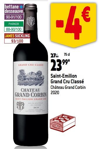 Promotions Saint-emilion grand cru classé château grand corbin 2020 - Vins rouges - Valide de 13/09/2023 à 10/10/2023 chez Match