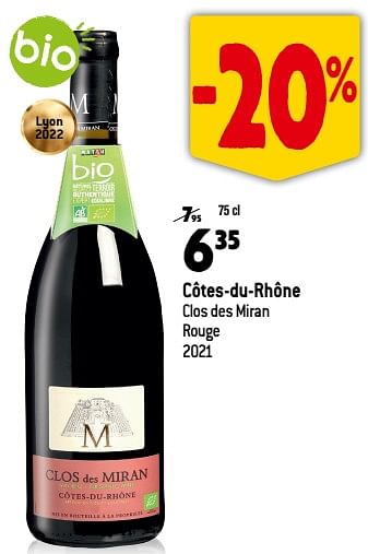 Promotions Côtes-du-rhône clos des miran rouge 2021 - Vins rouges - Valide de 13/09/2023 à 10/10/2023 chez Match