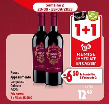 Promotions Rosso appassimento lampasso galasso 2020 - Vins rouges - Valide de 13/09/2023 à 10/10/2023 chez Match