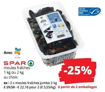 Promotions Moules fraîches jumbo - Spar - Valide de 21/09/2023 à 04/10/2023 chez Spar (Colruytgroup)