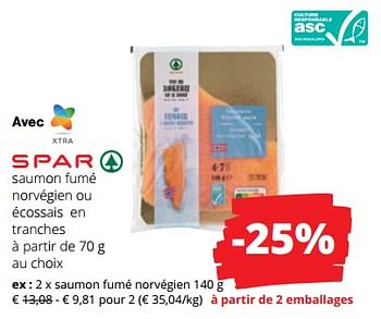 Promotions Saumon fumé norvégien - Spar - Valide de 21/09/2023 à 04/10/2023 chez Spar (Colruytgroup)