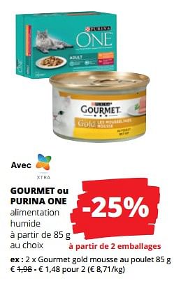 Promotions Gourmet gold mousse au poulet - Purina - Valide de 21/09/2023 à 04/10/2023 chez Spar (Colruytgroup)