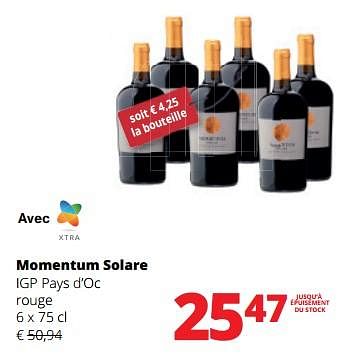 Promotions Momentum solare igp pays d’oc rouge - Vins rouges - Valide de 21/09/2023 à 04/10/2023 chez Spar (Colruytgroup)