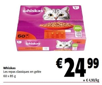 Promo Whiskas sachets fraîcheur repas classique en sauce pour chat