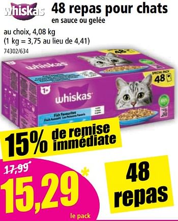 Promotions 48 repas pour chats en sauce ou gelée - Whiskas - Valide de 27/09/2023 à 03/10/2023 chez Norma