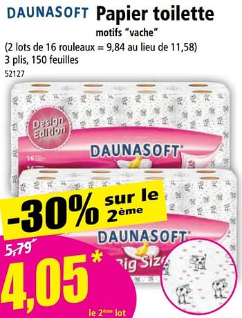 Promotions Papier toilette motifs vache - Daunasoft - Valide de 27/09/2023 à 03/10/2023 chez Norma