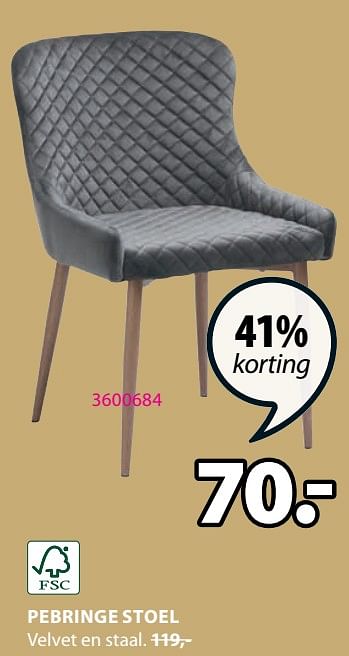 Promoties Pebringe stoel - Huismerk - Jysk - Geldig van 25/09/2023 tot 15/10/2023 bij Jysk