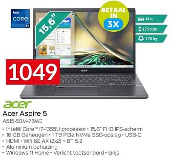 Promoties Acer aspire 5 a515-58m-76we - Acer - Geldig van 20/08/2023 tot 30/09/2023 bij Selexion