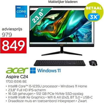 Promoties Acer aspire c24 1700 i5516 be - Acer - Geldig van 20/08/2023 tot 30/09/2023 bij Selexion