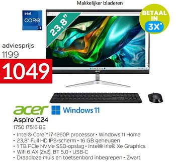 Promoties Acer aspire c24 1750 i7516 be - Acer - Geldig van 20/08/2023 tot 30/09/2023 bij Selexion