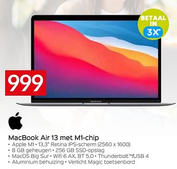 Promoties Apple macbook air 13 met m1-chip - Apple - Geldig van 20/08/2023 tot 30/09/2023 bij Selexion
