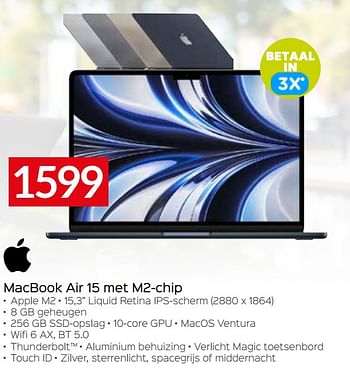 Promoties Apple macbook air 15 met m2-chip - Apple - Geldig van 20/08/2023 tot 30/09/2023 bij Selexion
