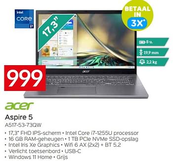 Promotions Acer aspire 5 a517-53-73qw - Acer - Valide de 20/08/2023 à 30/09/2023 chez Selexion