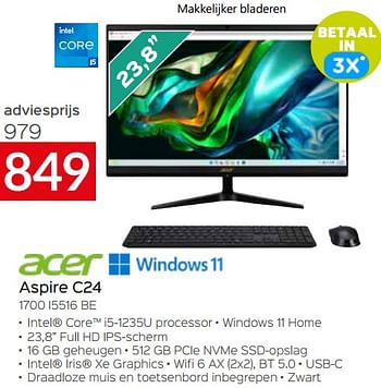 Promotions Acer aspire c24 1700 i5516 be - Acer - Valide de 20/08/2023 à 30/09/2023 chez Selexion