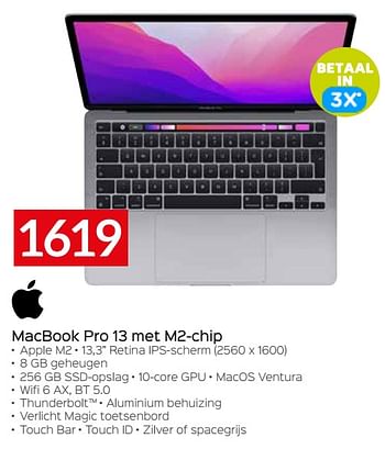 Promotions Apple macbook pro 13 met m2-chip - Apple - Valide de 20/08/2023 à 30/09/2023 chez Selexion