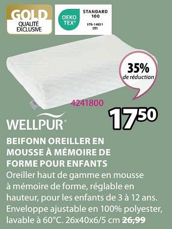 Promotions Beifonn oreiller en mousse à mémoire de forme pour enfants - Wellpur - Valide de 25/09/2023 à 15/10/2023 chez Jysk
