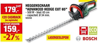 Promoties Bosch heggenschaar advanced hedge cut 65 - Bosch - Geldig van 27/09/2023 tot 08/10/2023 bij Hubo