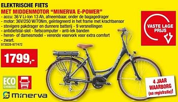 Promoties Elektrische fiets met middenmotor minerva e-power - Minerva - Geldig van 27/09/2023 tot 08/10/2023 bij Hubo
