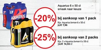 Promoties Aquarius -20% bij aankoop van 1 pack -25% bij aankoop van 2 packs - Aquarius - Geldig van 20/09/2023 tot 03/10/2023 bij Alvo