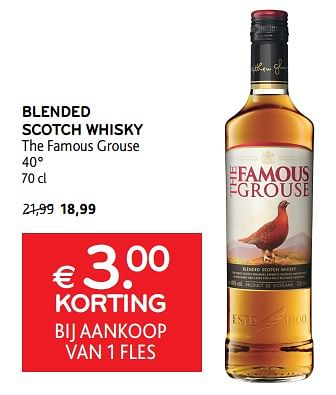 Promoties Blended scotch whisky the famous grouse €3.00 korting bij aankoop van 1 fles - The Famous Grouse - Geldig van 20/09/2023 tot 03/10/2023 bij Alvo