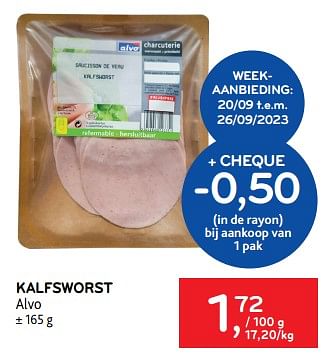 Promoties Kalfsworst alvo - Huismerk - Alvo - Geldig van 20/09/2023 tot 03/10/2023 bij Alvo