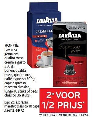 Promoties Koffie lavazza 2e voor 1-2 prijs - Lavazza - Geldig van 20/09/2023 tot 03/10/2023 bij Alvo