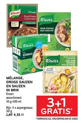 Promoties Mélange, droge sauzen en sauzen in brik knorr 3+1 gratis - Knorr - Geldig van 20/09/2023 tot 03/10/2023 bij Alvo