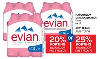 Natuurlijk mineraalwater evian 20% korting bij aankoop van 3 pakken of 25% korting bij aankoop van 4 pakken-Evian