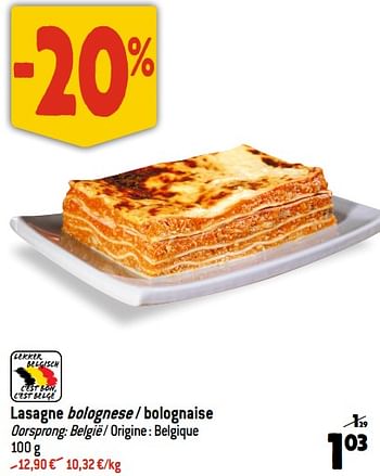 Promoties Lasagne bolognese - bolognaise - Huismerk - Match - Geldig van 27/09/2023 tot 03/10/2023 bij Match