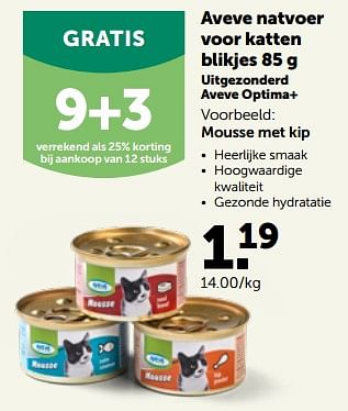 Promoties Aveve natvoer voor katten mousse met kip - Huismerk - Aveve - Geldig van 27/09/2023 tot 08/10/2023 bij Aveve