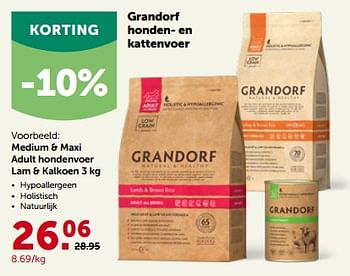 Promoties Medium + maxi adult hondenvoer lam + kalkoen - Grandorf - Geldig van 27/09/2023 tot 08/10/2023 bij Aveve