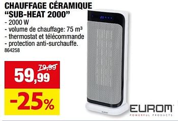 Promotions Eurom chauffage céramique sub-heat 2000 - Eurom - Valide de 27/09/2023 à 08/10/2023 chez Hubo