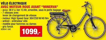 Promotions Vélo électrique avec moteur roue avant minerva - Minerva - Valide de 27/09/2023 à 08/10/2023 chez Hubo