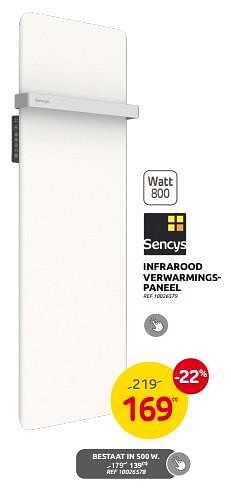 Promotions Sencys infrarood verwarmingspaneel - Sencys - Valide de 27/08/2023 à 16/10/2023 chez Brico