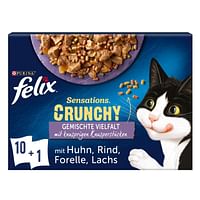 Felix Sensations Crunchy 10 x 85 g + 40 g knapperige stukjes Verschillende smaken met groenten-Felix