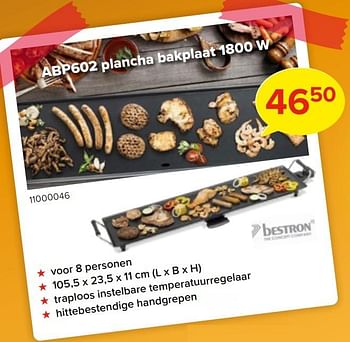 Promoties Bestron abp602 plancha bakplaat - Bestron - Geldig van 25/09/2023 tot 22/10/2023 bij Euro Shop