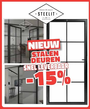Promotions Stalen deuren -15% - Steelit - Valide de 03/10/2023 à 31/10/2023 chez Bouwcenter Frans Vlaeminck